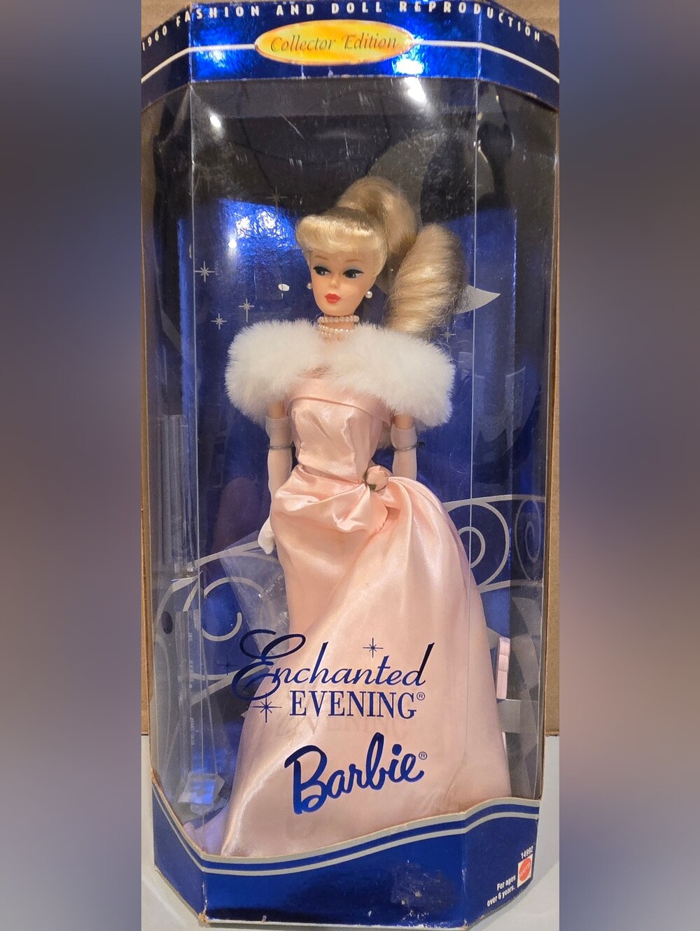 Mattel Barbie Enchanted Evening Pink Satin Gown with White Fur Stole